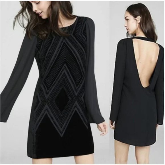 Express Dresses & Skirts - Express Black Velvet Burnout with Deep V-Back